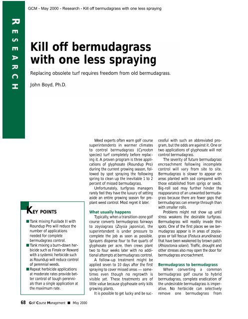 Kill off bermudagrass with one less spraying - GCSAA