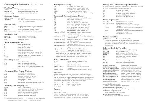 Octave Quick Reference Octave Version 1.1.1