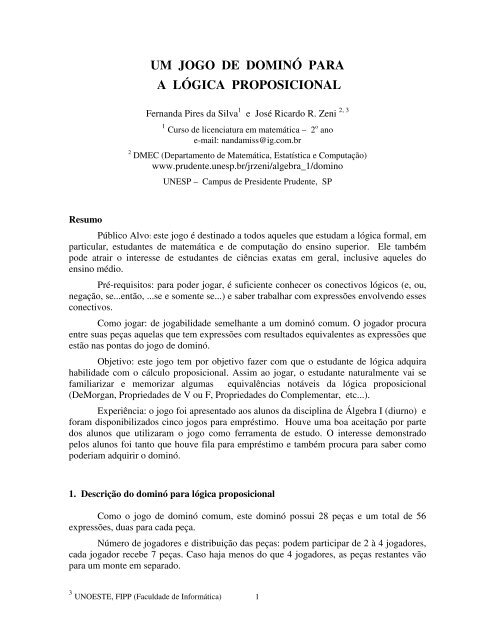 Jogos no Ensino de Matemática - Departamento de Matemática - Unesp