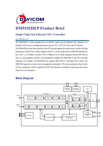 DM9102HEP Product Brief v1.0 - Davicom Semiconductor Inc.