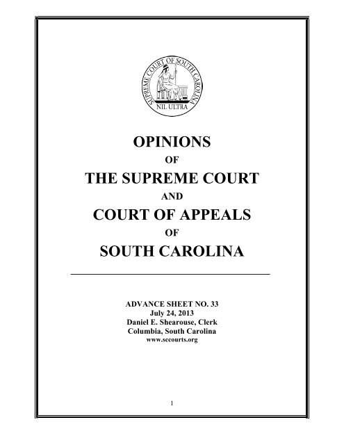 opinions the supreme court court of appeals south carolina