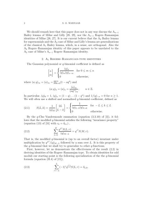 SUPERNOMIAL COEFFICIENTS, BAILEY'S LEMMA AND ROGERS ...