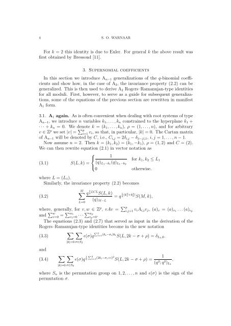SUPERNOMIAL COEFFICIENTS, BAILEY'S LEMMA AND ROGERS ...