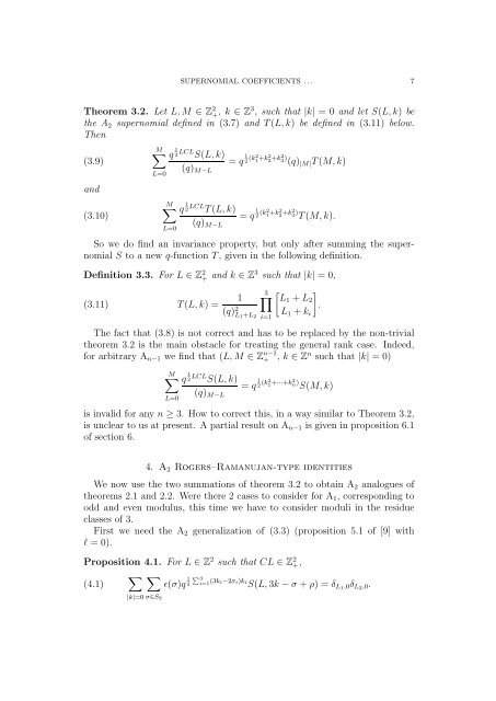 SUPERNOMIAL COEFFICIENTS, BAILEY'S LEMMA AND ROGERS ...