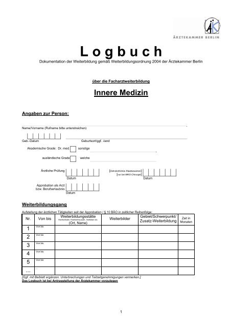 Logbuch FA Innere Medizin [PDF] - Ãrztekammer Berlin