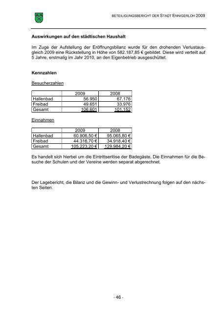 Beteiligungsbericht 2009 - Stadt Ennigerloh