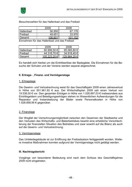 Beteiligungsbericht 2009 - Stadt Ennigerloh