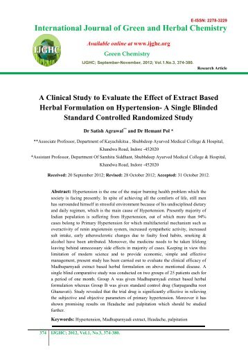 A Clinical Study to Evaluate the Effect of Extract Based ... - IJGHC