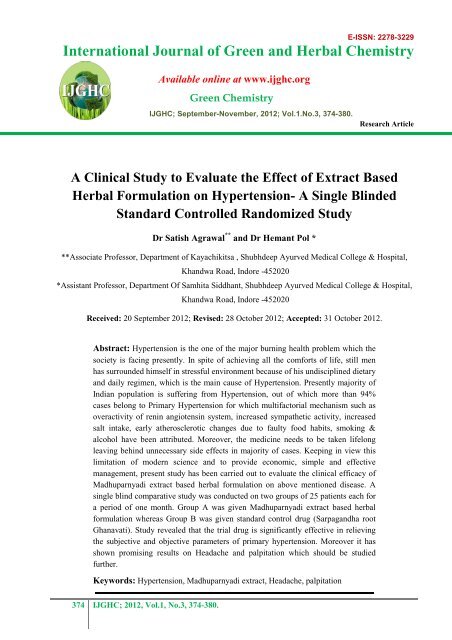 A Clinical Study to Evaluate the Effect of Extract Based ... - IJGHC