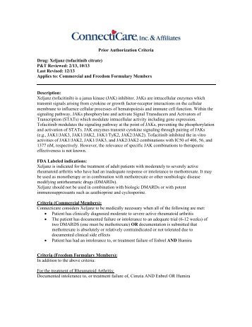 Prior Authorization Criteria Drug: Xeljanz (tofacitinib ... - ConnectiCare