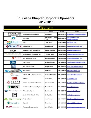 LAHFMA Sponsors 2012-2013 - Louisiana Chapter - Healthcare ...