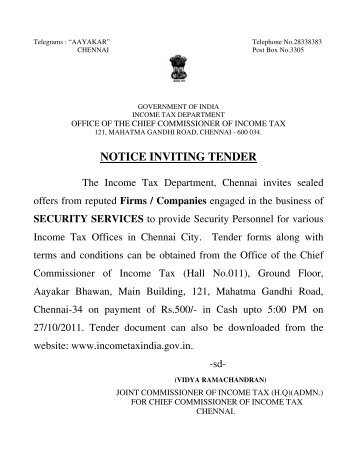 NOTICE INVITING TENDER - Income Tax Department