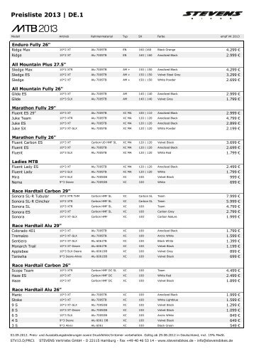 Preisliste 2013 | DE.1 - Stevens