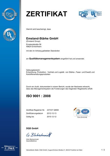 ZERTIFIKAT - Emsland Group