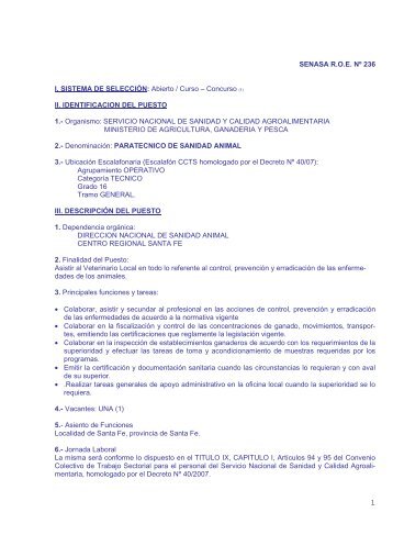 PARATECNICO DE SANIDAD ANIMAL PERFIL NÂº 236 - Senasa