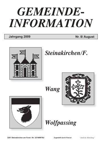 Jahrgang 2009 Nr.  8/ August - Marktgemeinde Steinakirchen am Forst