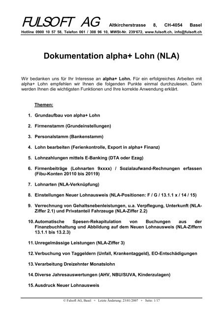 Dokumentation alpha+ Lohn (NLA) - Fulsoft AG
