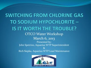 switching from chlorine gas to sodium hypochlorite - Ohiowater.org