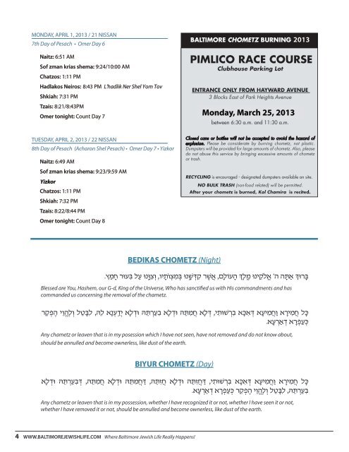 PESACH GUIDE 5773/2013 - Baltimore Jewish Life