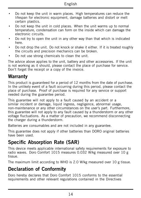 Manual Doro Comfort 1015_v1.0