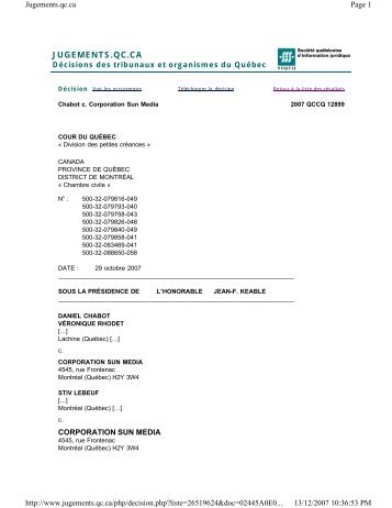 Chabot c. Corporation Sun Media