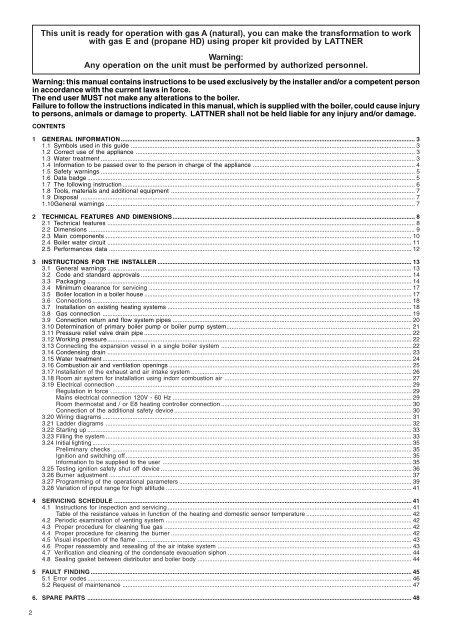 Installation Manual - Unical Lattner Condensing Hot Water Boilers