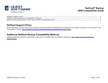 NetVault: Backup Supported Platform Matrix - Quest Software