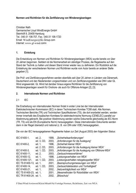 Normen und Richtlinien fÃ¼r die Zertifizierung von ... - GL Group