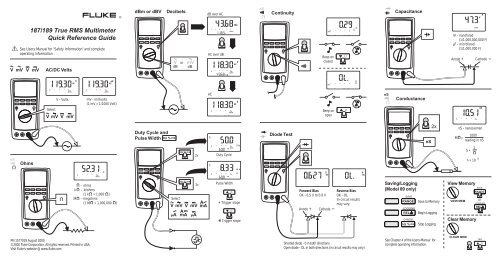 187/189 True RMS Multimeter Quick Reference Guide
