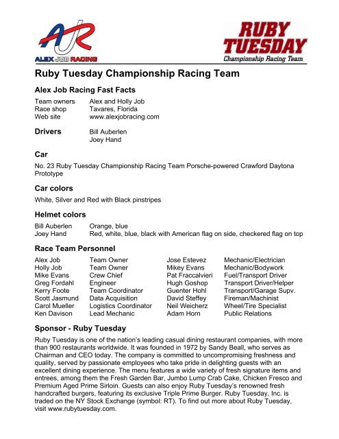 Ruby Tuesday Championship Racing Team - Alex Job Racing