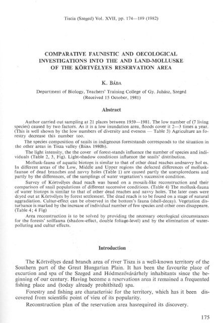 comparative faunistic and oecological investigations into the and ...