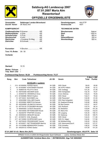 Salzburg-AG Landescup 2007 07.01.2007 Maria Alm ... - WSV Strobl