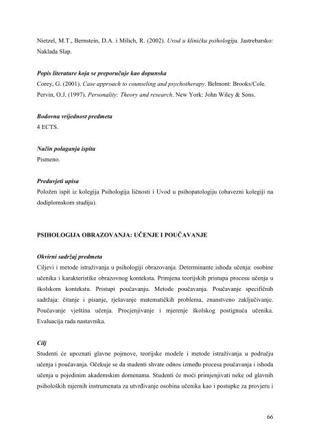 Studijski program psihologija - Odsjek za psihologiju - SveuÄiliÅ¡te u ...