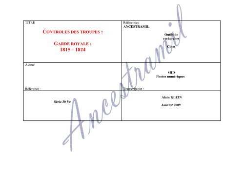 controles des troupes : garde royale : 1815 – 1824 - Ancestramil