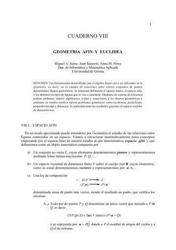 Cuaderno VIII. Geometría afín y euclídea.