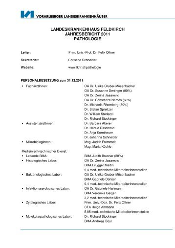 landeskrankenhaus feldkirch jahresbericht 2011 pathologie