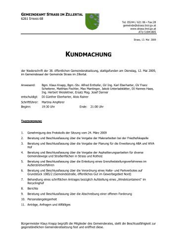 KUNDMACHUNG - Gemeinde Strass im Zillertal