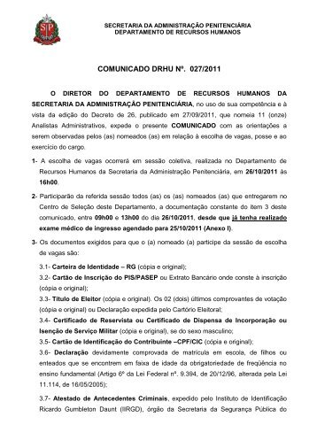 Analistas Administrativos - Secretaria da AdministraÃ§Ã£o Penitenciaria