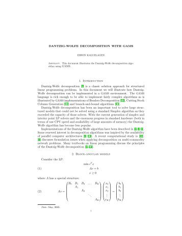 Dantzig-Wolfe Decomposition with GAMS - Amsterdam Optimization ...