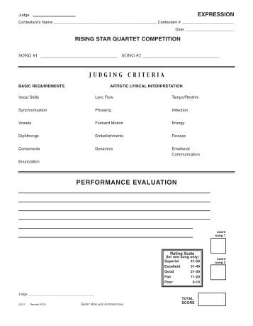 Official Scoresheet - Sweet Adelines International