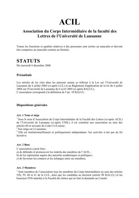 STATUTS - UniversitÃ© de Lausanne