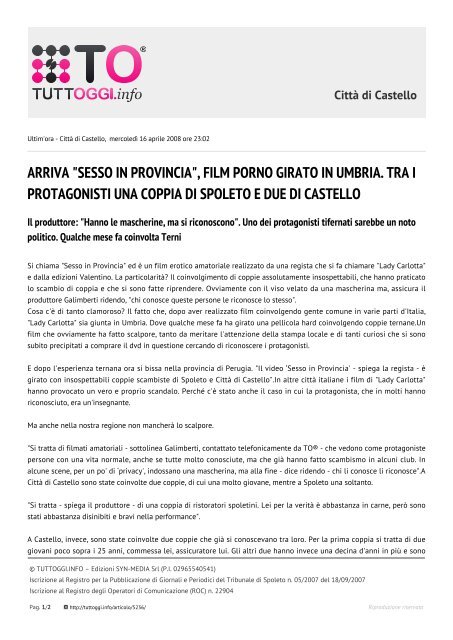 ARRIVA "SESSO IN PROVINCIA", FILM PORNO GIRATO ... - Tuttoggi