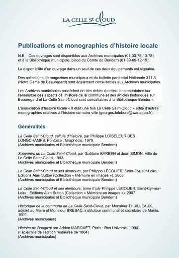 Publications et monographies d'histoire locale - bibliotheque ...