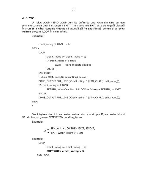 Capitolul IV Limbajul PL/SQL