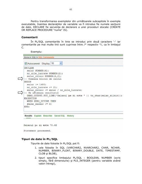Capitolul IV Limbajul PL/SQL