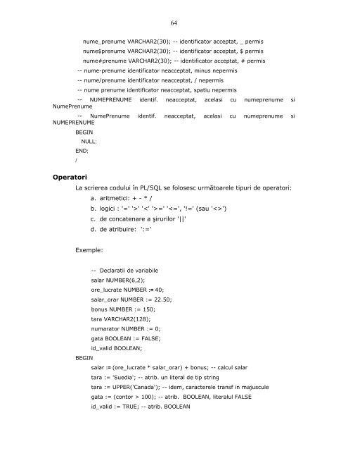 Capitolul IV Limbajul PL/SQL