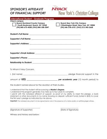 Financial Affidavit of Support and Instructions (PDF) - Nyack College