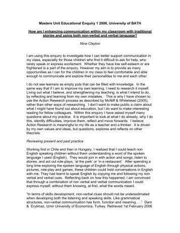 Masters Unit Educational Enquiry 1 2006, University of BATH How ...