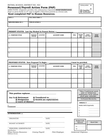 Personnel/Payroll Action Form (PAF) - Bethel School District