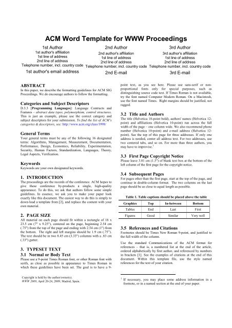 ACM Word Template For WWW Proceedings WWW 2009